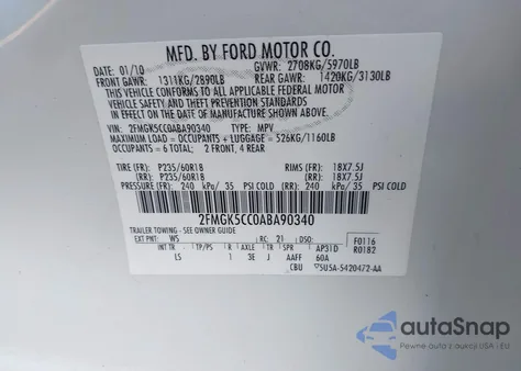 2010 Ford Flex Sel from USA, damaged, VIN 2FMGK5CC0ABA90340